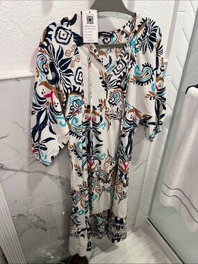 Bohemian White Floral Maxi Dress with Multicolor Print